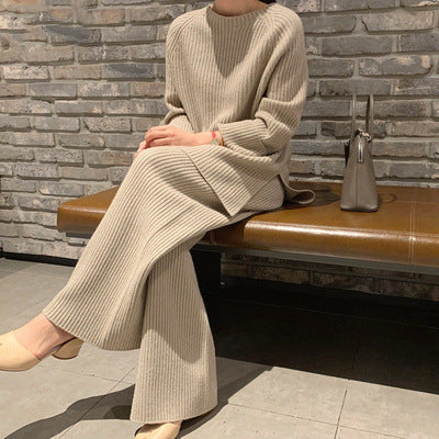 Two-Piece Ladies Wide Leg Sweater Set