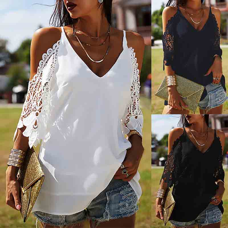 Lace Sleeve Cutout Shoulder Shirt