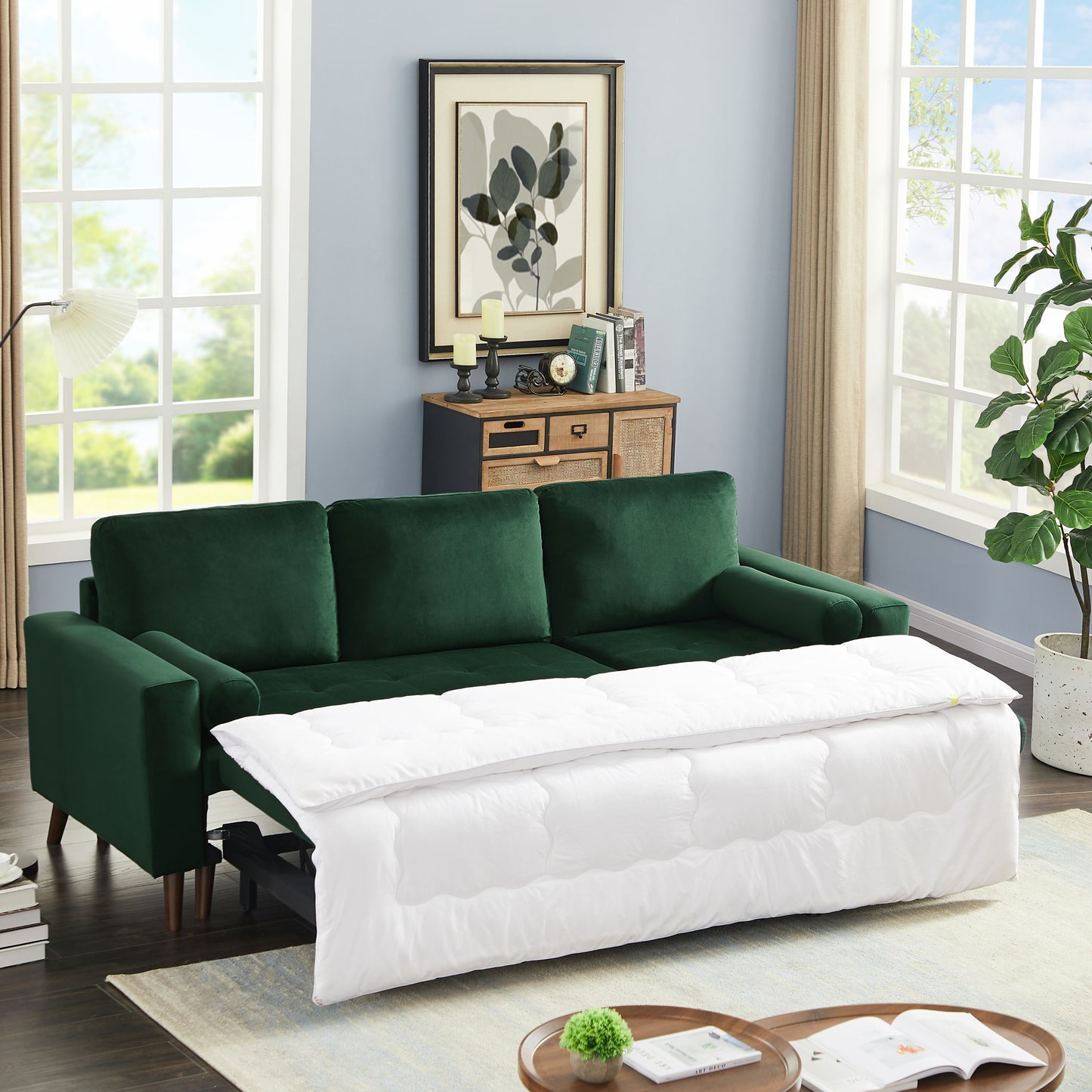 88" Reversible Sectional Sofa Multi-function Pullout Bed & Storage