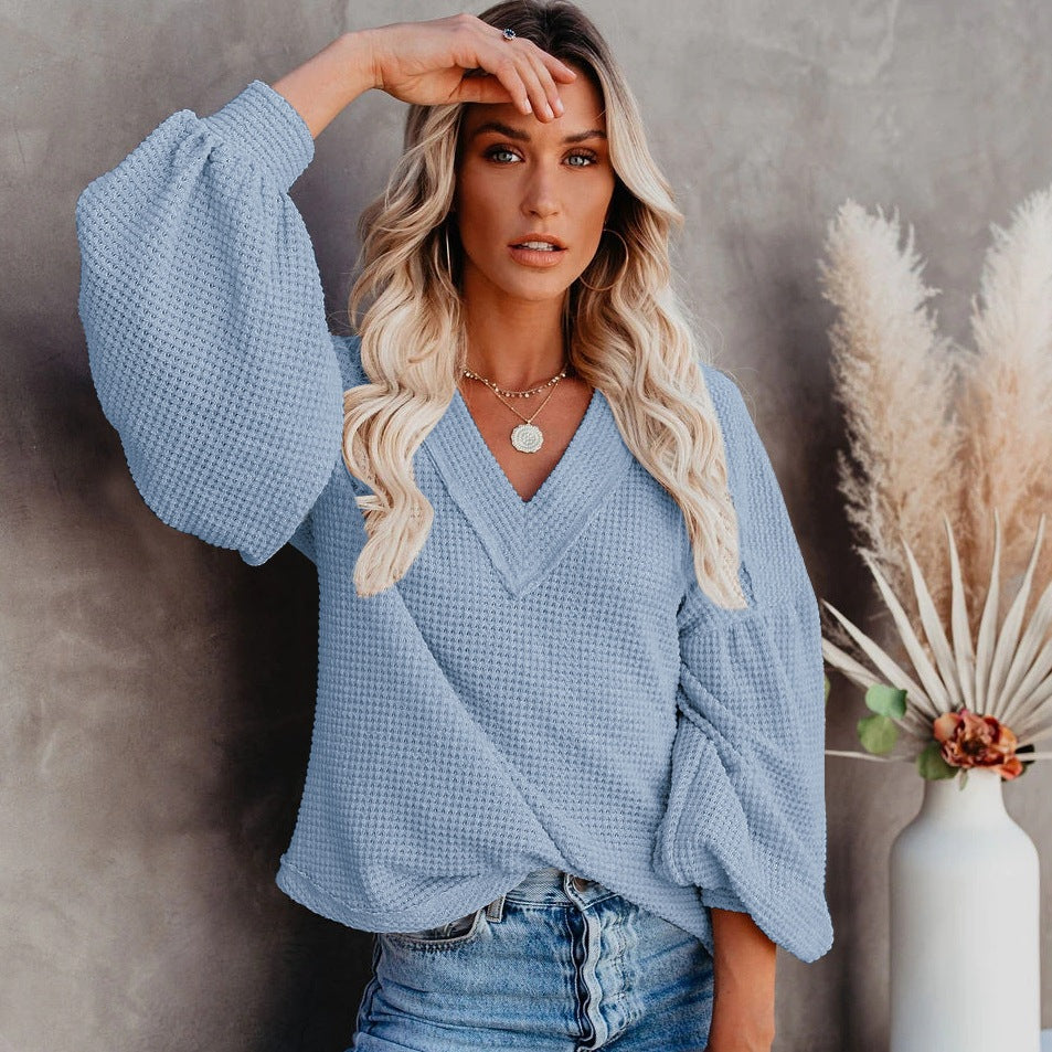 V-neck Lantern Long Sleeve Top