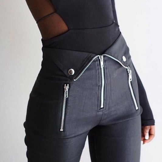 Black Zips & Fold Ankle Pants