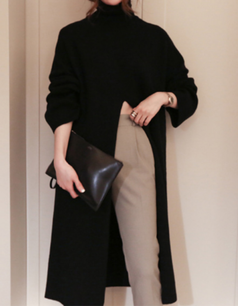 High Rise Split Turtleneck Dress Sweater
