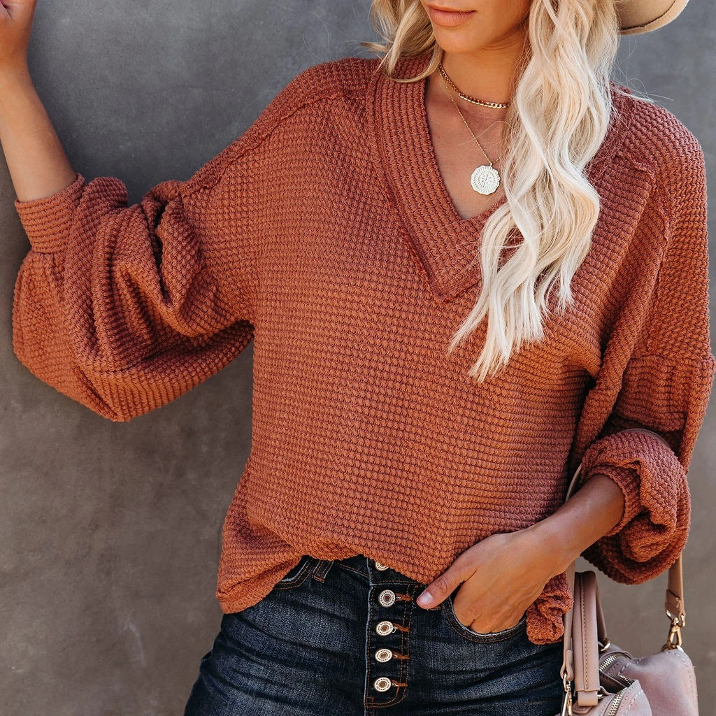 V-neck Lantern Long Sleeve Top