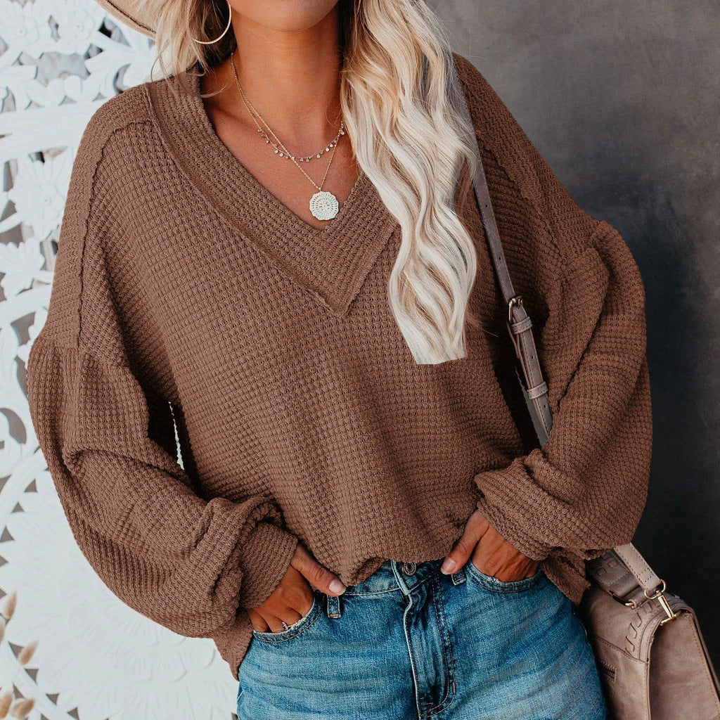 V-neck Lantern Long Sleeve Top