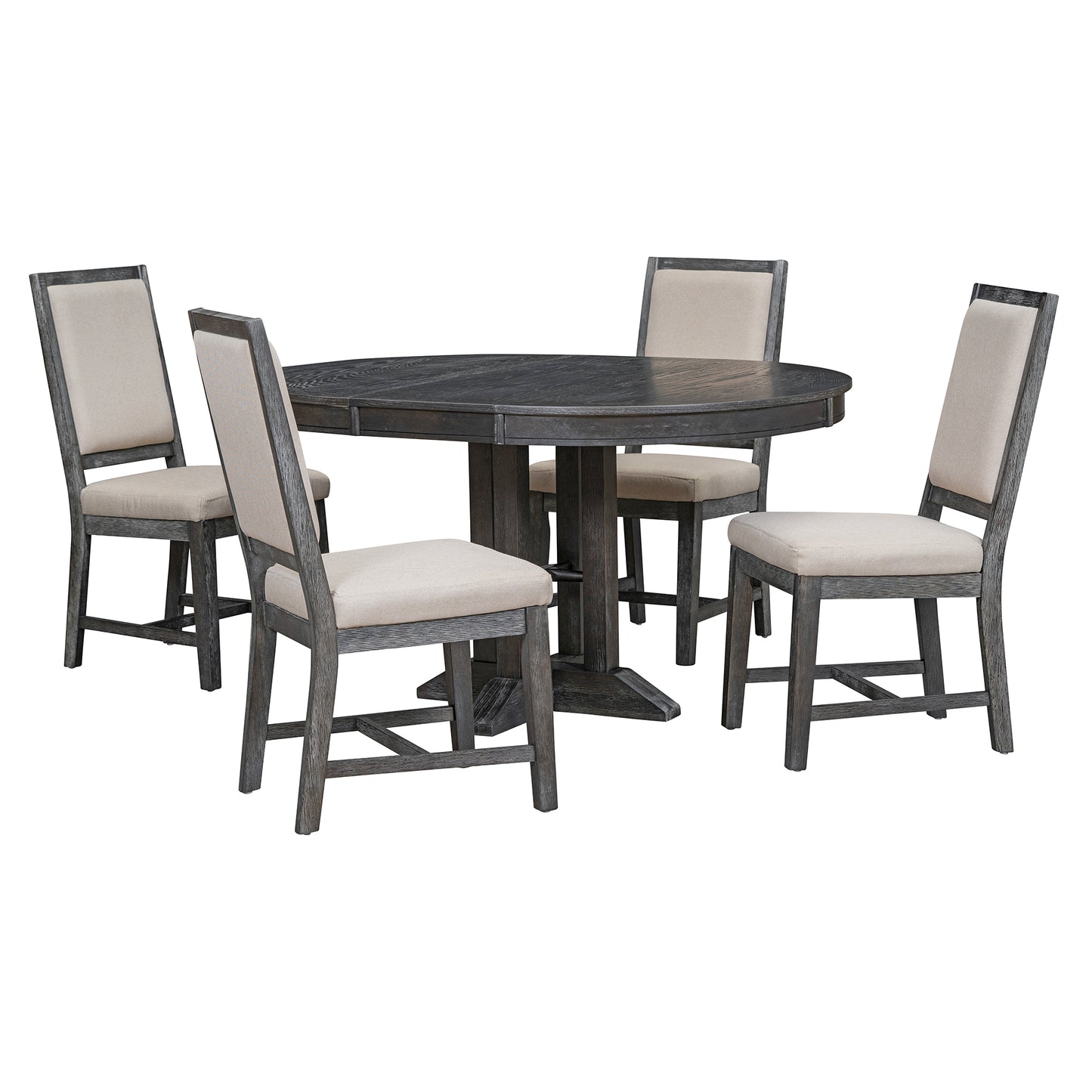 5-teiliges Esszimmer-Set, ausziehbarer runder Tisch und 4 gepolsterte Stühle, Bauernhaus (Schwarz)