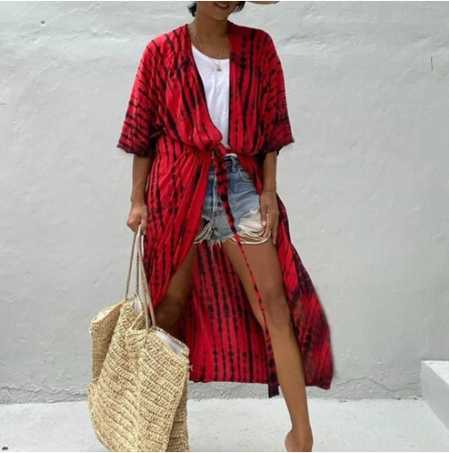 Batik-Strand-Cardigan zum Überziehen