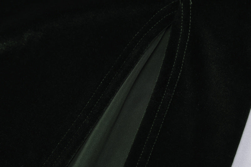 Green Velvet Gold Chain Halter Dress