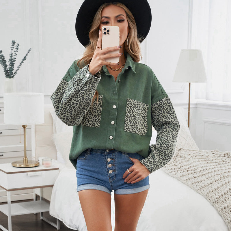 Long Sleeve Leopard Printed Detail Cardigan Top