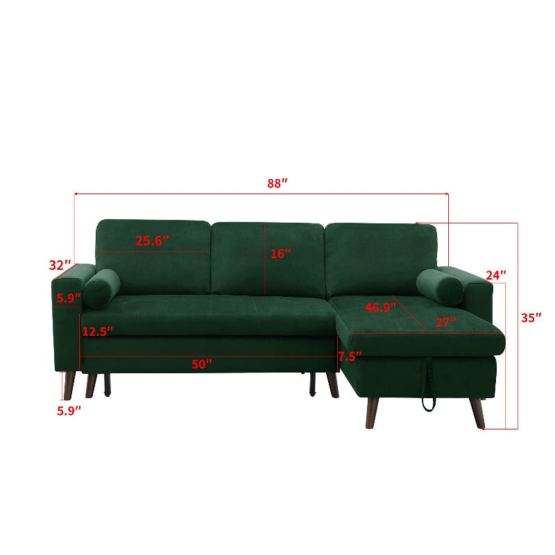 88" Reversible Sectional Sofa Multi-function Pullout Bed & Storage
