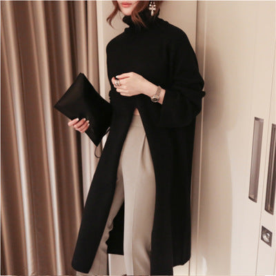 High Rise Split Turtleneck Dress Sweater