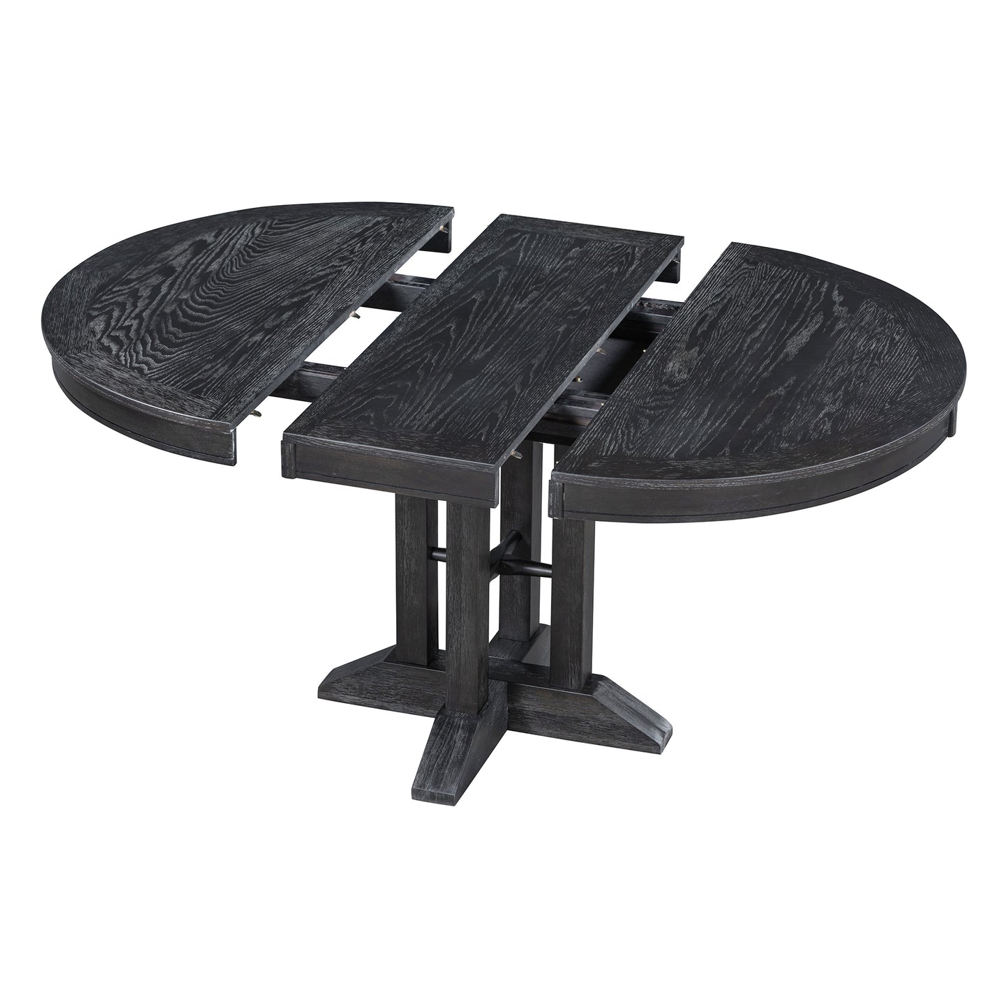 5-teiliges Esszimmer-Set, ausziehbarer runder Tisch und 4 gepolsterte Stühle, Bauernhaus (Schwarz)
