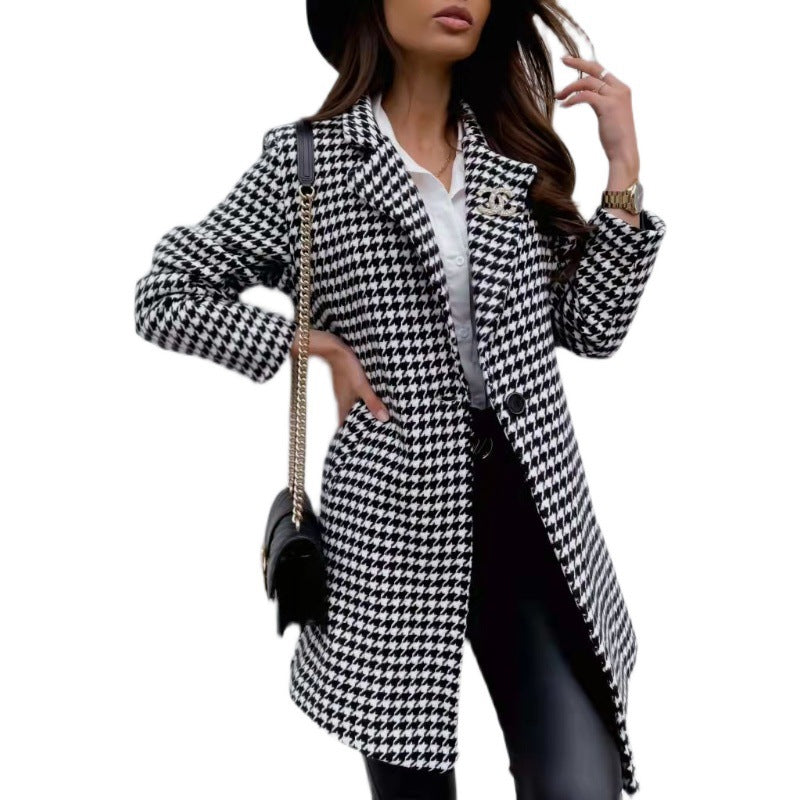 A-Symmetrical Cut Checkered Lapel Blazer