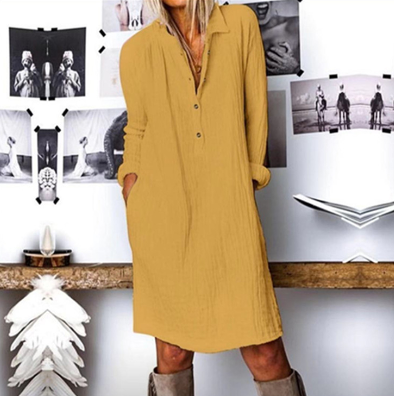 Long Sleeve Cotton and Linen Dress
