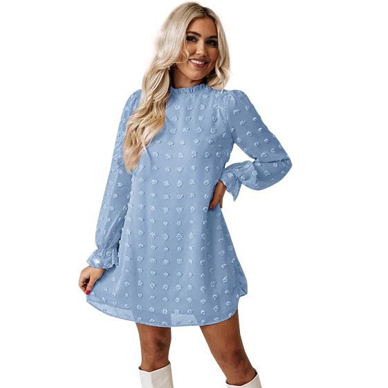 Jacquard Long-Sleeved Lace Collar Dress Women
