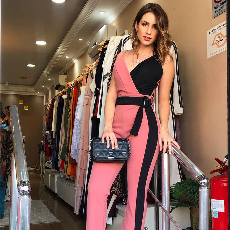 Damen-Jumpsuit mit V-Ausschnitt und Gürtel