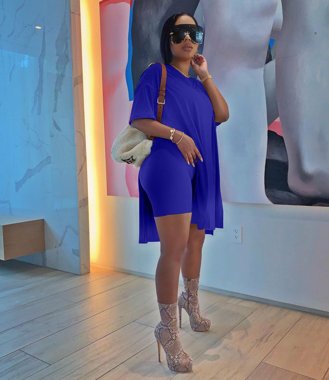 Women's Summer Solid Color Short Sleeve Shorts Set