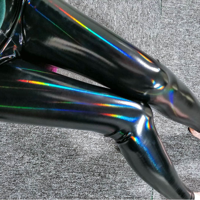 Pantalones de cuero PU brillante Mirror Rainbow