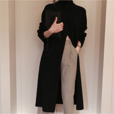 High Rise Split Turtleneck Dress Sweater