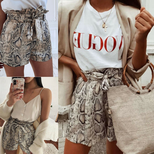High-Waist Snake Print Summer Shorts