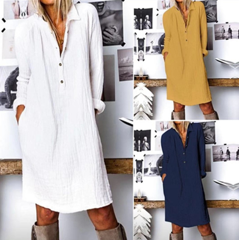 Long Sleeve Cotton and Linen Dress