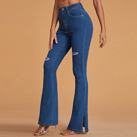 Women's High Waist Ankle Slit Jeans