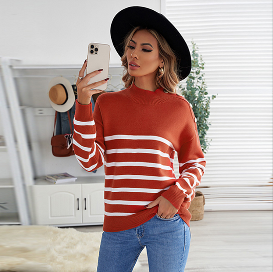 Modern Striped Sweater with Button Detail
