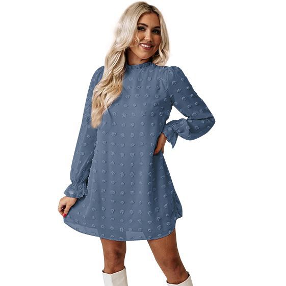 Jacquard Long-Sleeved Lace Collar Dress Women