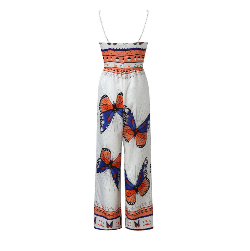 Jumpsuit mit weitem Bein und Perlenriemen