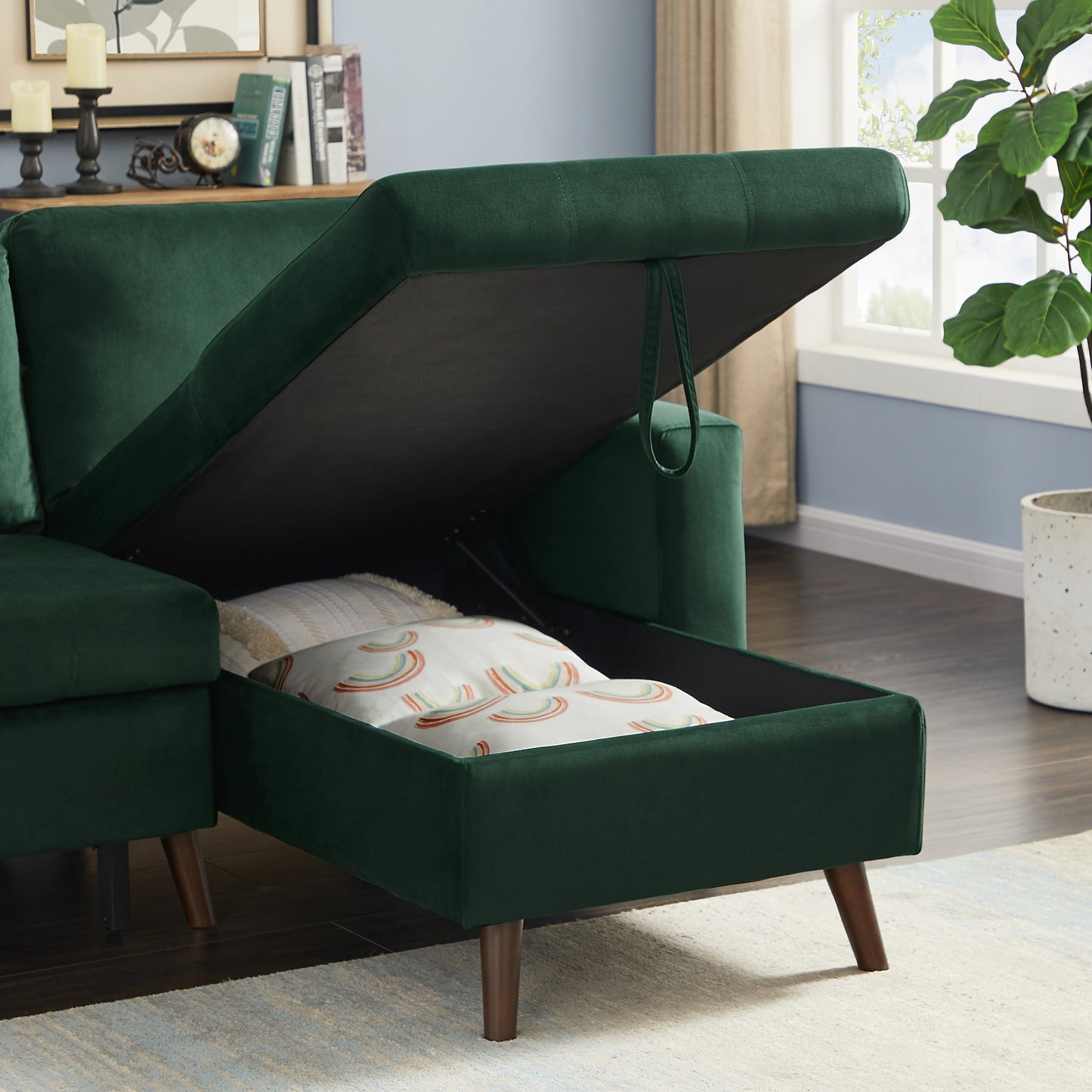 88" Reversible Sectional Sofa Multi-function Pullout Bed & Storage
