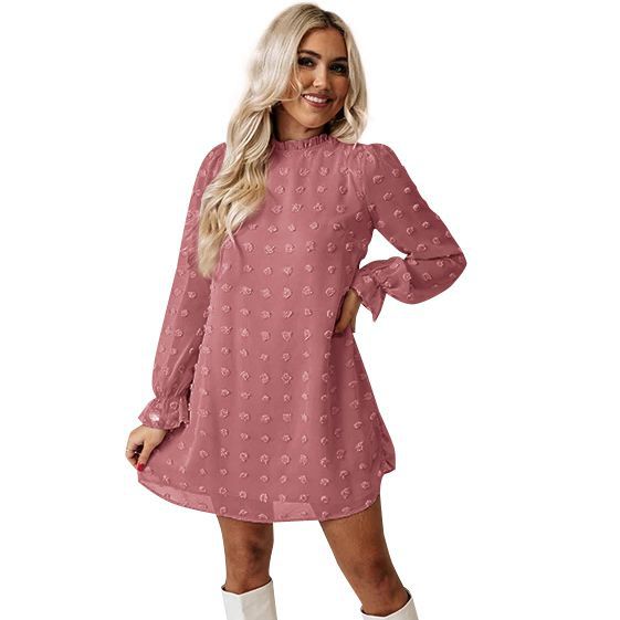 Jacquard Long-Sleeved Lace Collar Dress Women