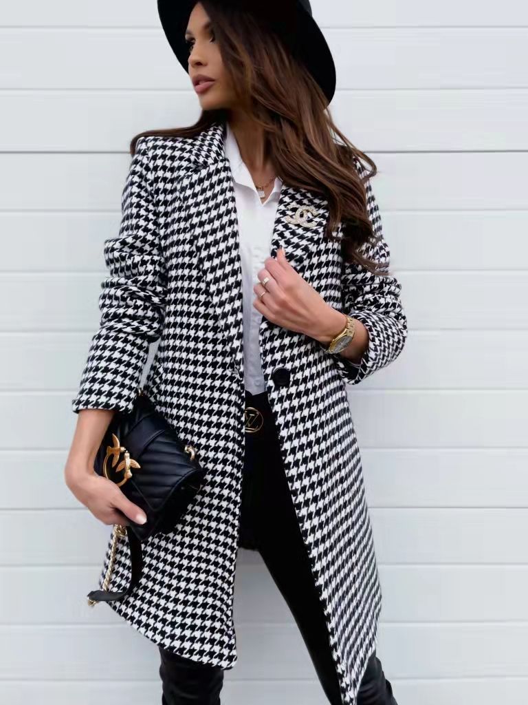 A-Symmetrical Cut Checkered Lapel Blazer