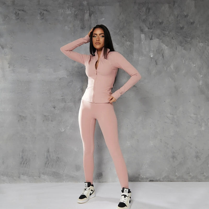 Conjunto de ropa deportiva deportiva con chaqueta y medias con cremallera