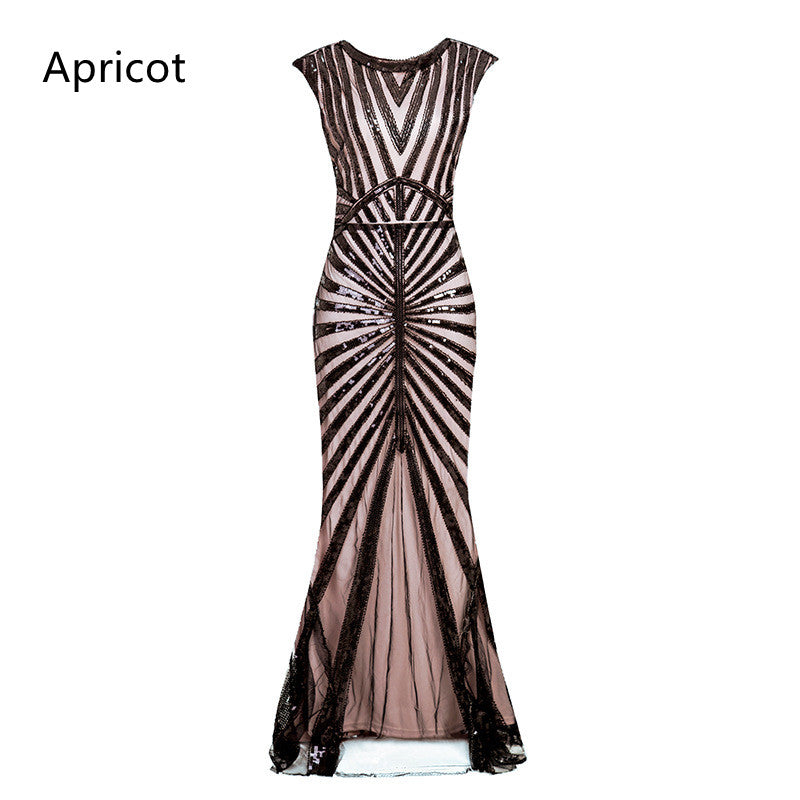 Sheer Sequined Evening Dress