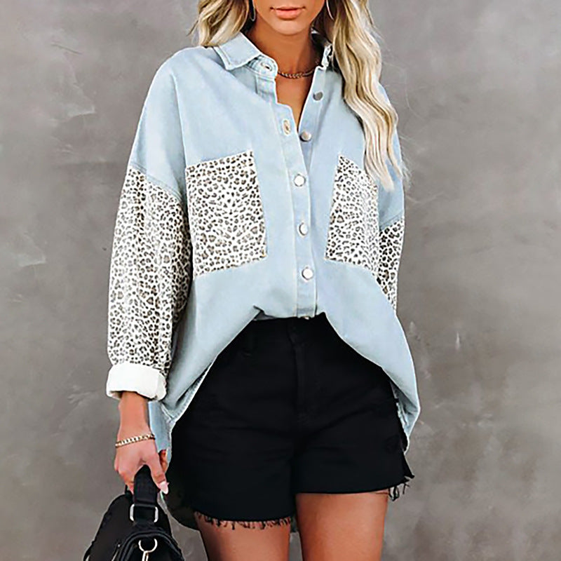 Long Sleeve Leopard Printed Detail Cardigan Top