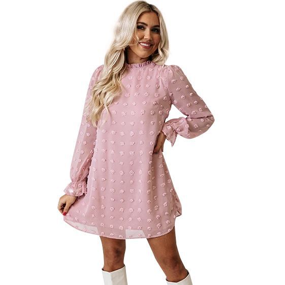 Jacquard Long-Sleeved Lace Collar Dress Women