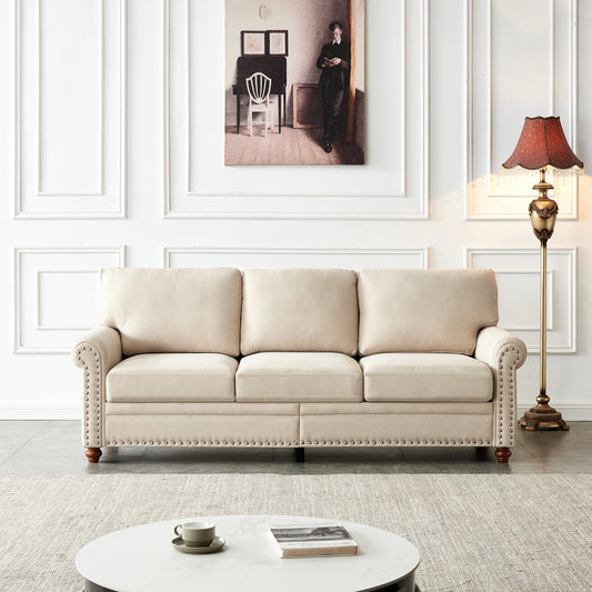 Beige Linen Fabric Upholstered Storage Sofa