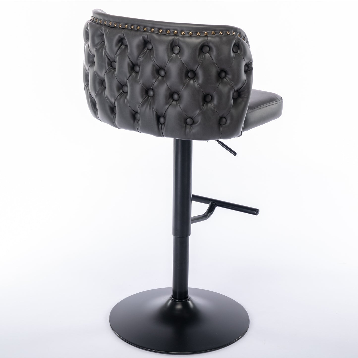 A&A Furniture, anthrazitgraue, mit veganem Leder gepolsterte, drehbare Barhocker (2er-Set)