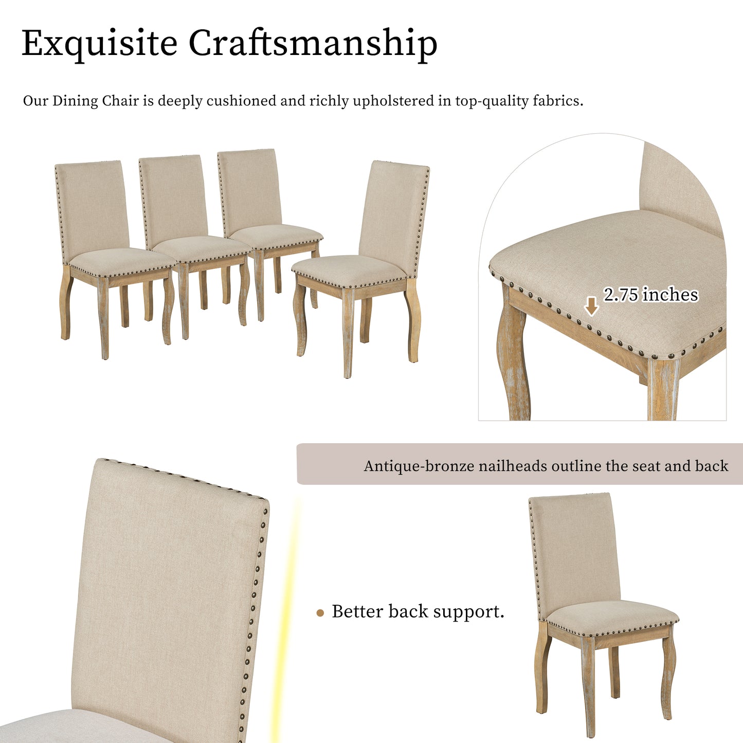 Mesa de comedor extensible redonda de madera de 5 piezas y 4 sillas de comedor tapizadas