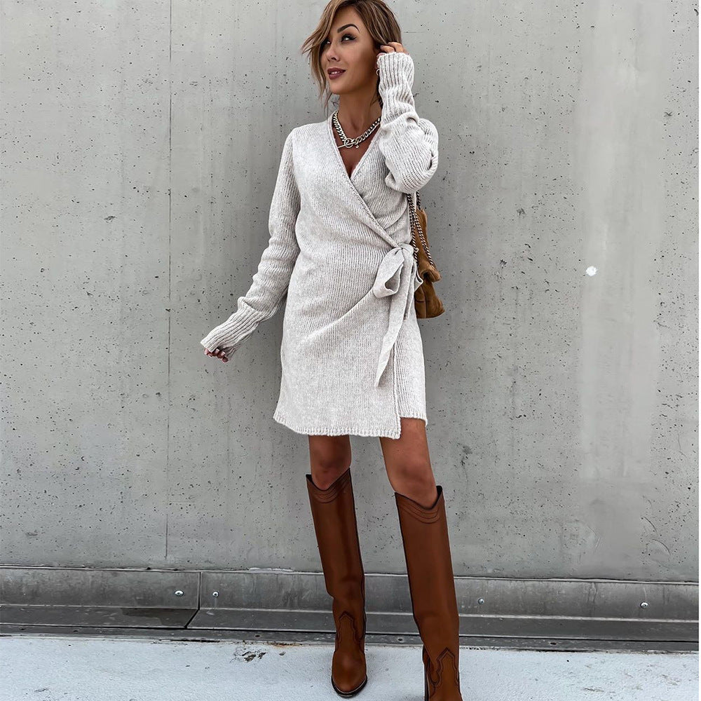 Wrapped and Knitted Cashmere Feel Sweater Dress