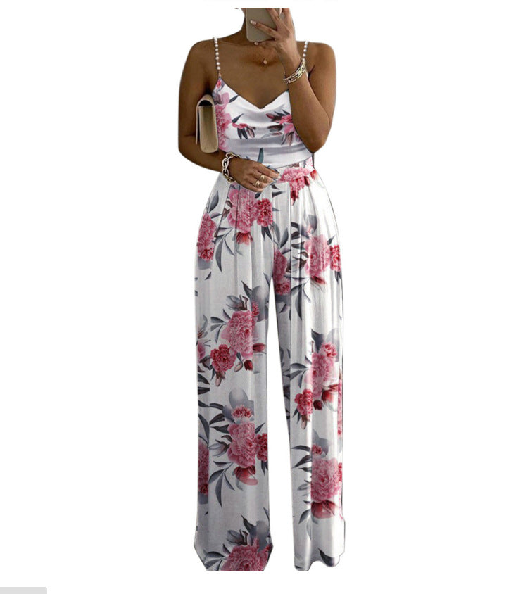 Jumpsuit mit weitem Bein und Perlenriemen