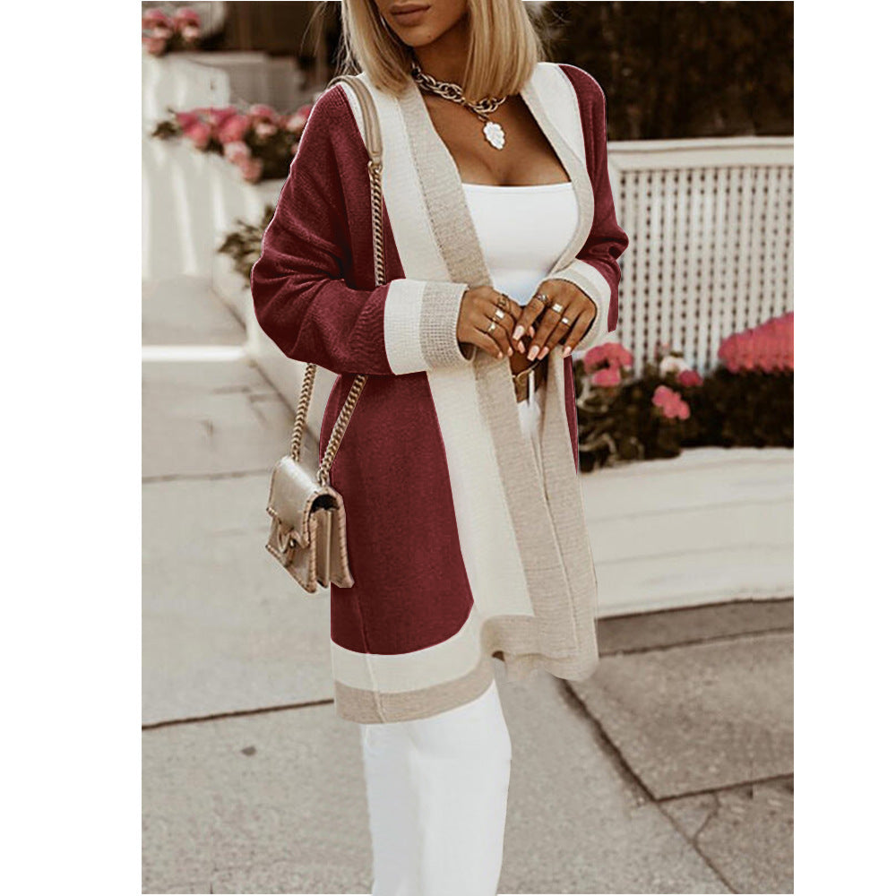 Classy Knitted Color Block Cardigan Sweater