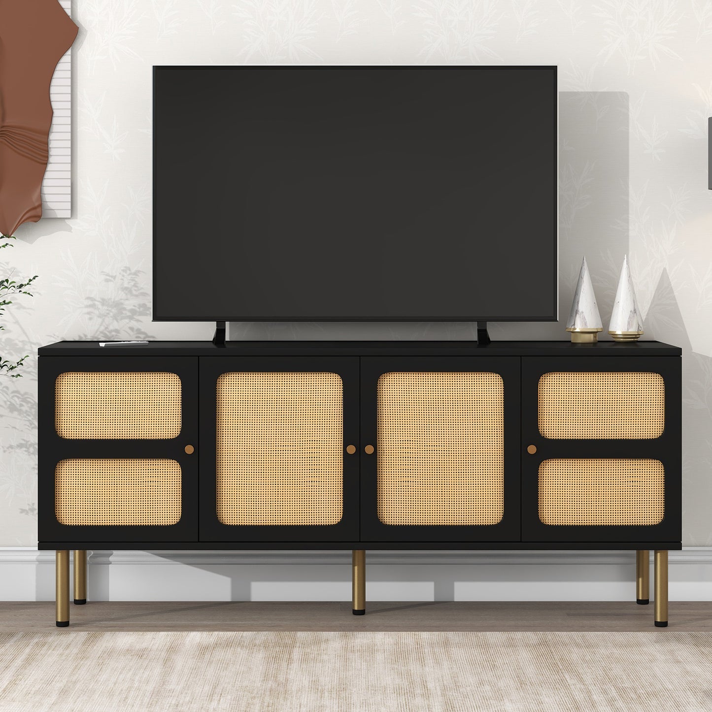 Black & Rattan TV Stand for TVs Up to 70”