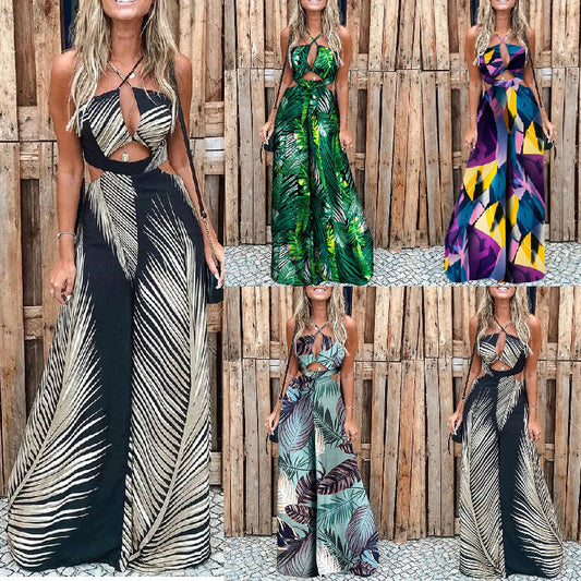 Feathered Cutout Jumpsuit Multi-Print Options