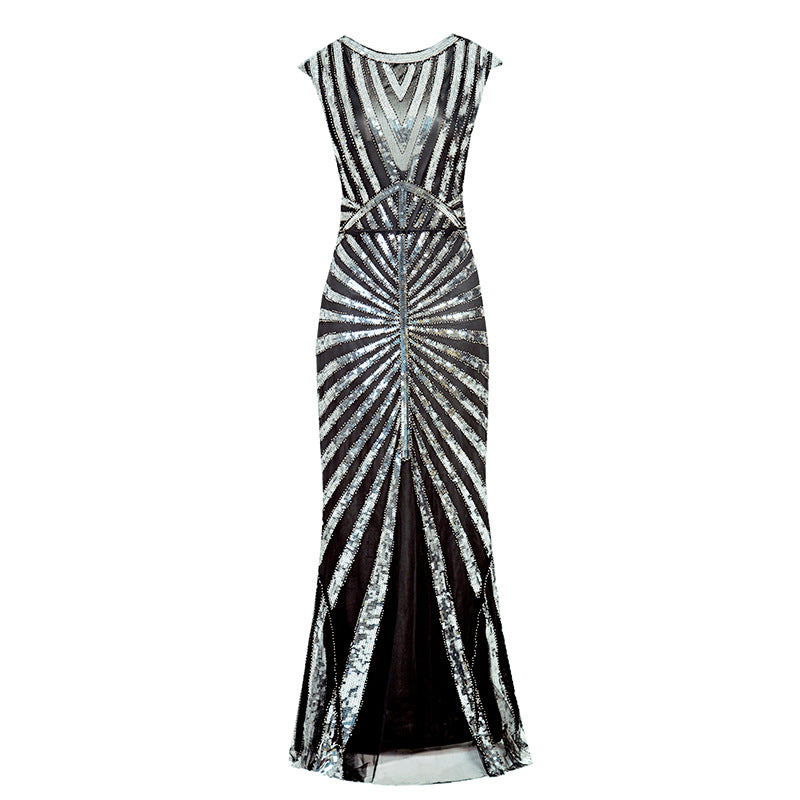 Sheer Sequined Evening Dress