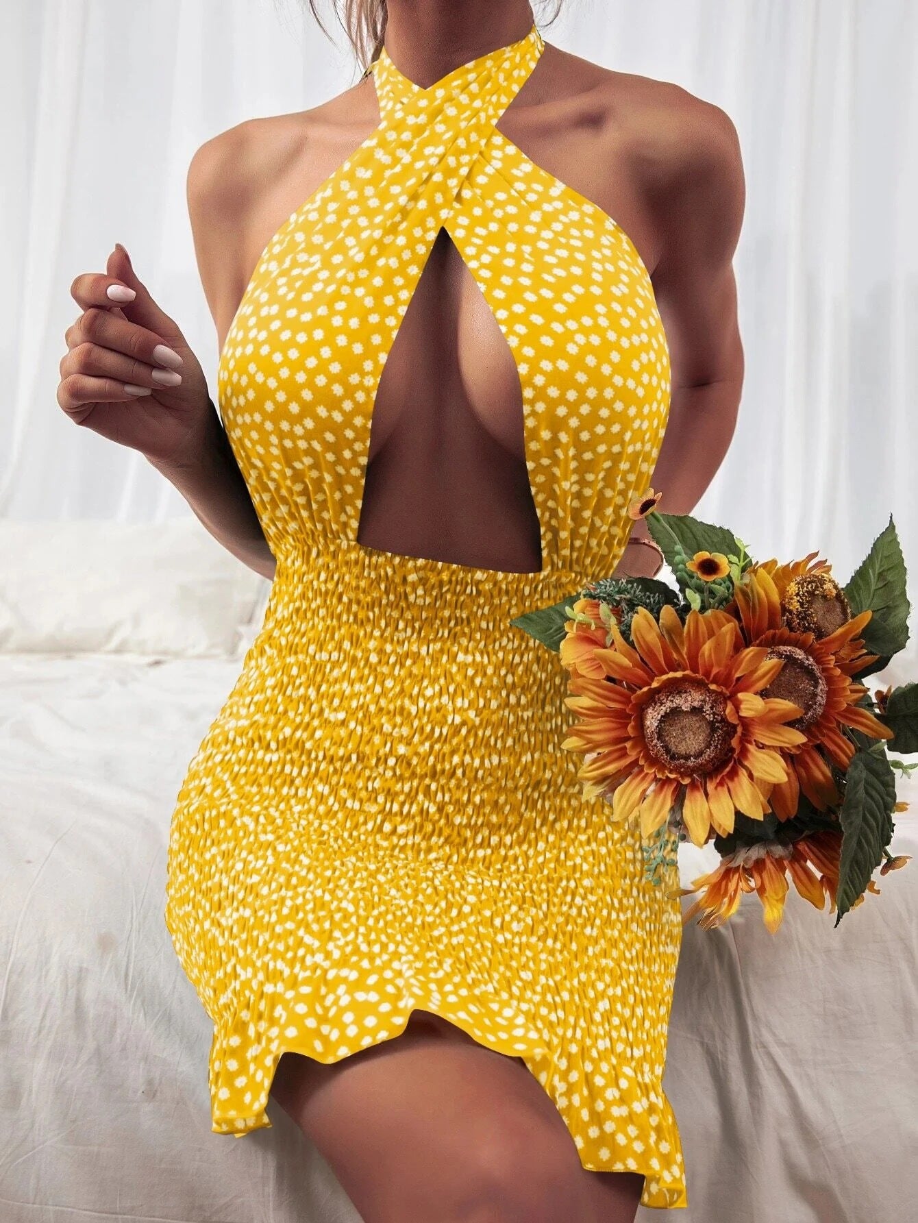Neckholder-Rüschenrockkleid für Damen