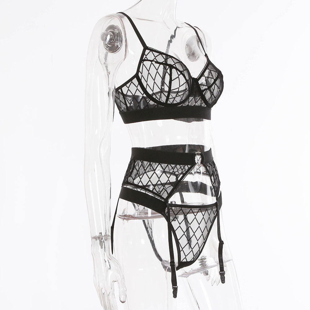 Three-piece Sexy Mesh Black Lingerie