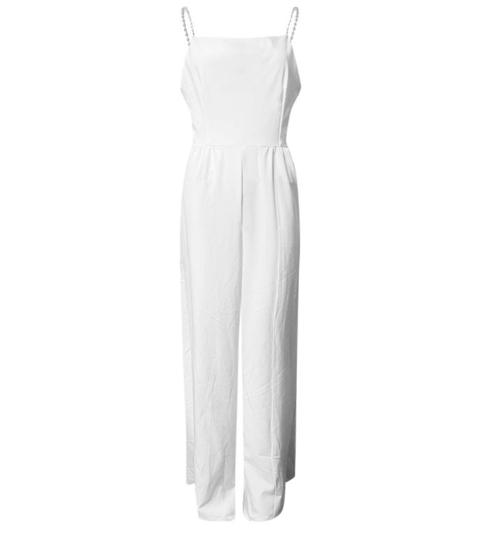 Jumpsuit mit weitem Bein und Perlenriemen