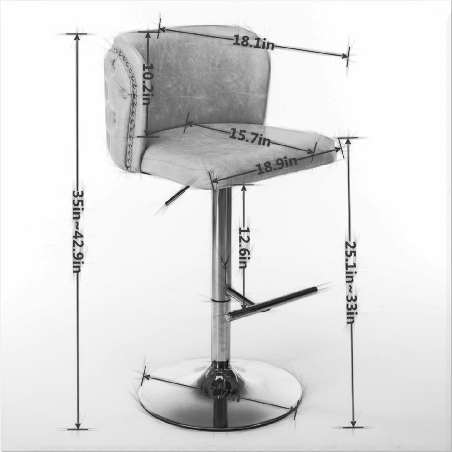 A&A Furniture, anthrazitgraue, mit veganem Leder gepolsterte, drehbare Barhocker (2er-Set)
