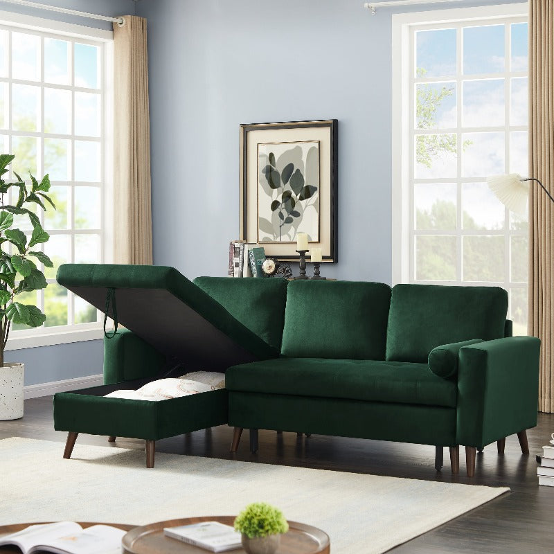 88" Reversible Sectional Sofa Multi-function Pullout Bed & Storage