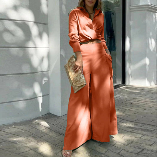 Conjunto de camisa y pantalones con pierna estilo informal a la moda para mujer (opciones de color)